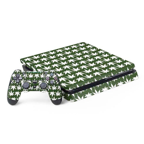 Marijuana Leaf White Pattern PlayStation PS4 Skins